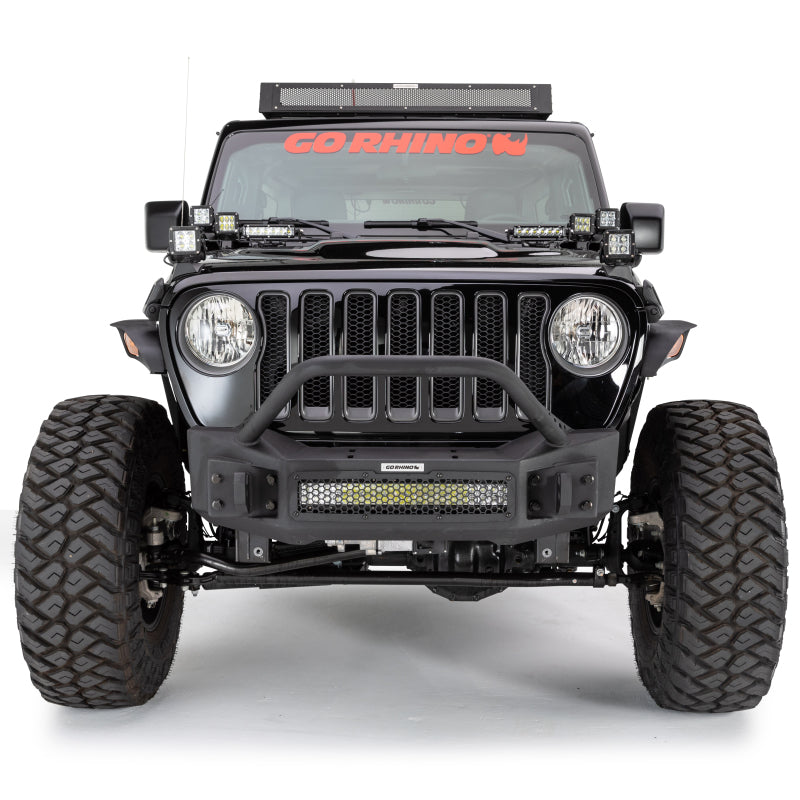 Go Rhino 07-20 Jeep Wrangler JL/JLU/JK/JKU/Gladiator JT Rockline Front Stubby Bumper w/ Overrider - GTR Auto