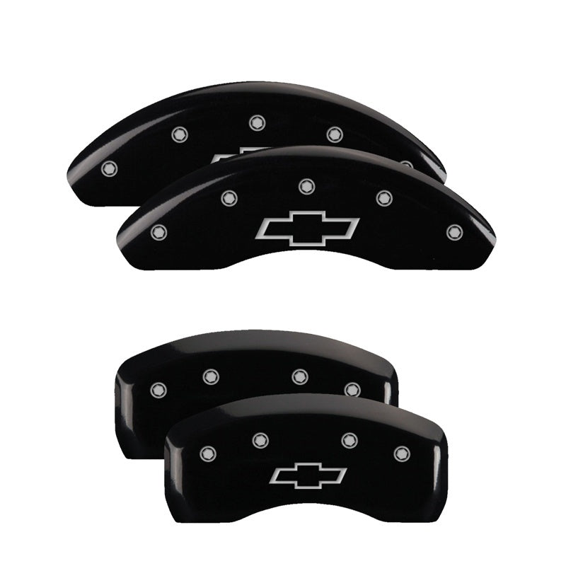 MGP 4 Caliper Covers Engraved Front & Rear Bowtie Black Finish Silver Char 2019 Chevrolet Bolt EV