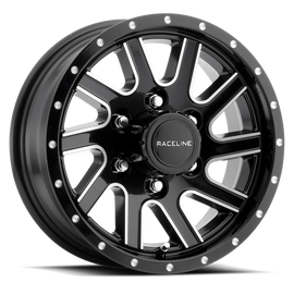 Raceline 820M Twisted 16x6in / 8x165.1 BP / 0mm Offset / 4.90mm Bore - Black & Machined Wheel