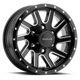 Raceline 820M Twisted 16x6in / 8x165.1 BP / 0mm Offset / 4.90mm Bore - Black & Machined Wheel