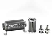 Load image into Gallery viewer, DeatschWerks Stainless Steel 3/8in 40 Micron Universal Inline Fuel Filter Housing Kit (110mm)