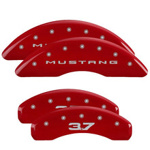 Load image into Gallery viewer, MGP 4 Caliper Covers Engraved Front 2015/Mustang Engraved Rear 2015/37 Red finish silver ch