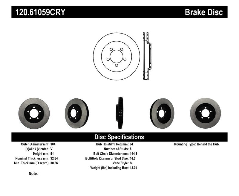 Stoptech 65-66 Ford Thunderbird / 1966 Mercury Marauder Performance Cryo Brake Rotor