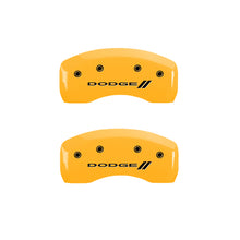 Load image into Gallery viewer, MGP 4 Caliper Covers Engraved Front &amp; Rear With stripes/Dodge Yellow finish black ch