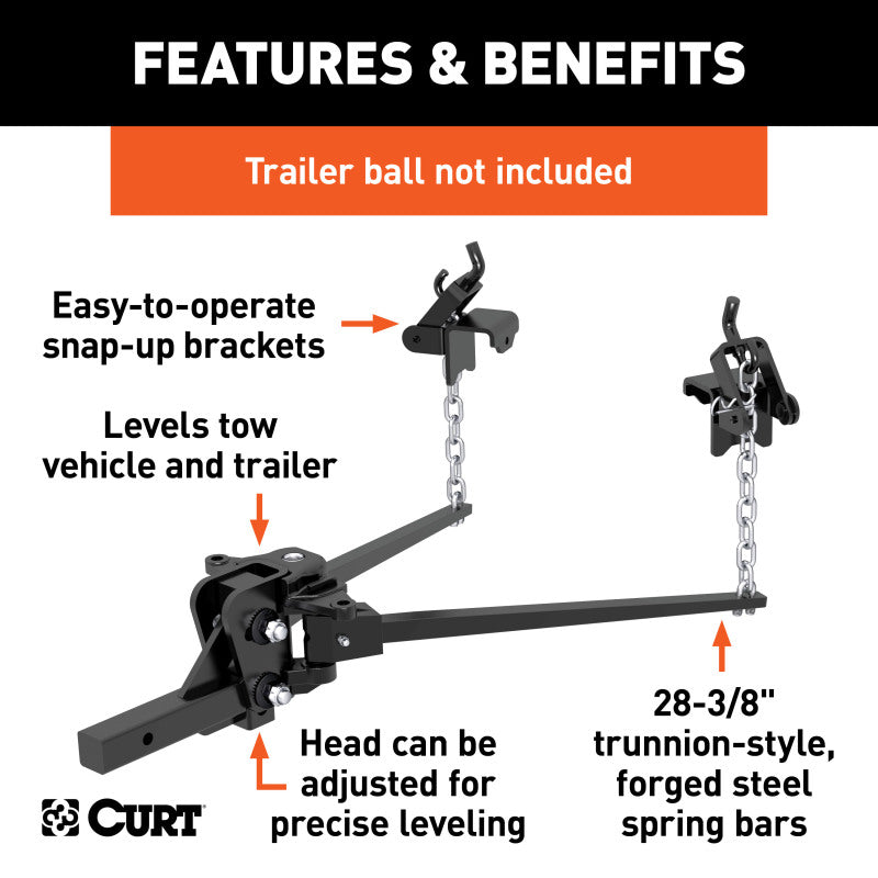 Curt Short Trunnion Bar Weight Distribution Hitch (10000-15000lbs 28-3/8in Bars)