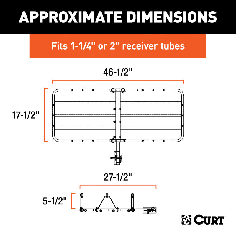 Curt 48in x 20in Basket-Style Cargo Carrier (Fixed 1-1/4in Shank w/2in Adapter)