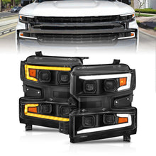 Load image into Gallery viewer, ANZO 19-22 Chevrolet Silverado 1500 LED Proj HL w/Lgt Bar SwBk Seq. Blk w/In. Light - Driver Side ON