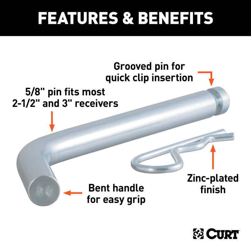 Curt Heavy-Duty 5/8in Hitch Pin w/Groove (2-1/2in or 3in Receiver Zinc)