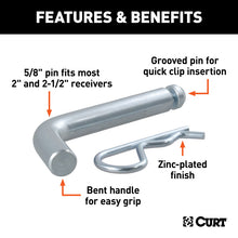 Load image into Gallery viewer, Curt 5/8in Hitch Pin w/Groove (2in or 2-1/2in Receiver Zinc)