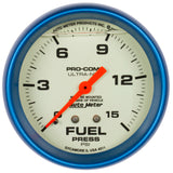 Autometer Ultra-Nite 2-5/8in 15psi Mechanical Glow In The Dark Fuel Pressure Gauge