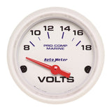 Autometer Marine White 2-1/16in 18V Electric Voltmeter Gauge