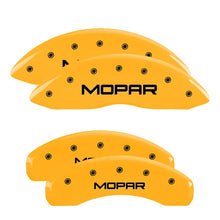 Load image into Gallery viewer, MGP 4 Caliper Covers Engraved Front &amp; Rear 11-18 Jeep Grand Cherokee Yellow Finish Black Mopar Logo