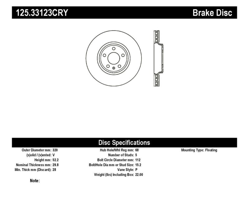 Stoptech 09-11 Audi A4/A4 Quattro Front Premium High Carbon CryoStop Rotor