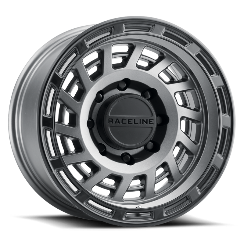 Raceline 957GB Halo 18x9in / 8x165.1 BP / 18mm Offset / 130.81mm Bore - Gunmetal & Black Lip Wheel