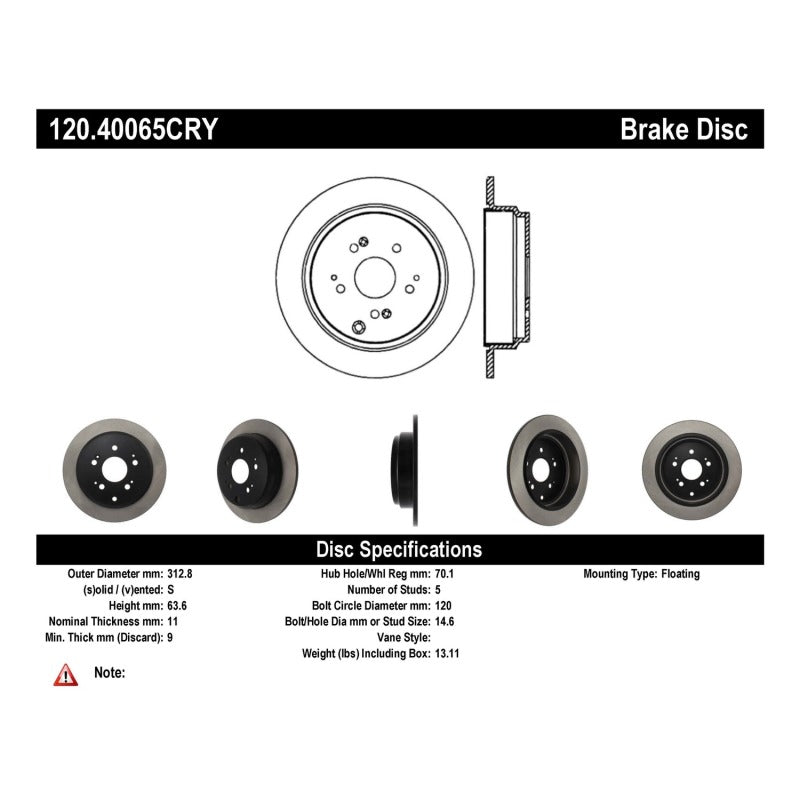 Stoptech 05-10 Honda Odyssey Rear Cryo Rotor