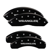 Load image into Gallery viewer, MGP 4 Caliper Covers Engraved Front &amp; Rear WRANGLER Black finish silver ch