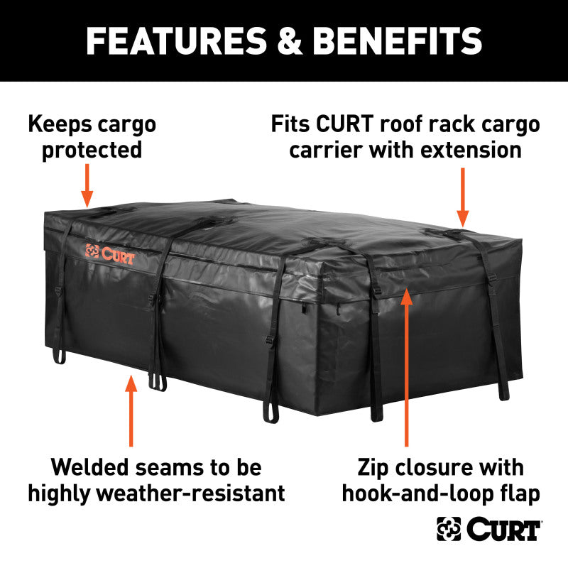 Curt 59in x 34in x 21in Extended Roof Rack Cargo Bag