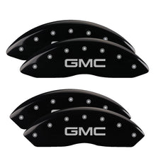 Load image into Gallery viewer, MGP 4 Caliper Covers Engraved Front &amp; Rear GM Style/Hybrid Black finish silver ch