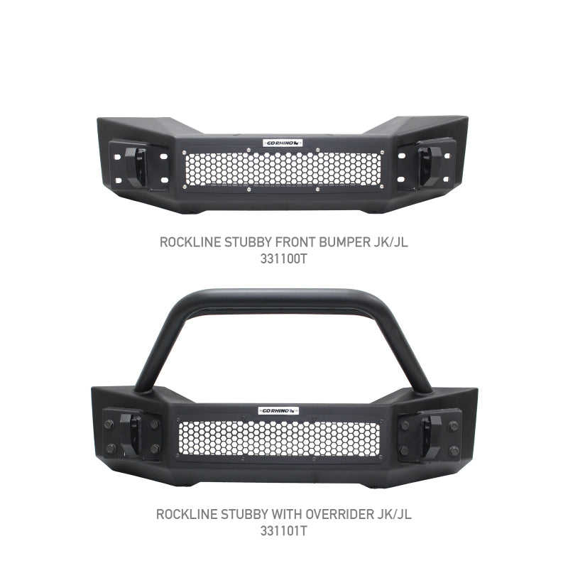 Go Rhino 07-20 Jeep Wrangler JL/JLU/JK/JKU/Gladiator JT Rockline Front Stubby Bumper w/ Overrider - GTR Auto