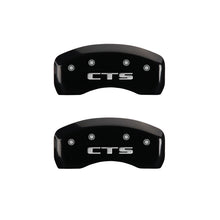 Load image into Gallery viewer, MGP 4 Caliper Covers Engraved Front Cursive/Cadillac Engraved Rear CTS Black finish silver ch