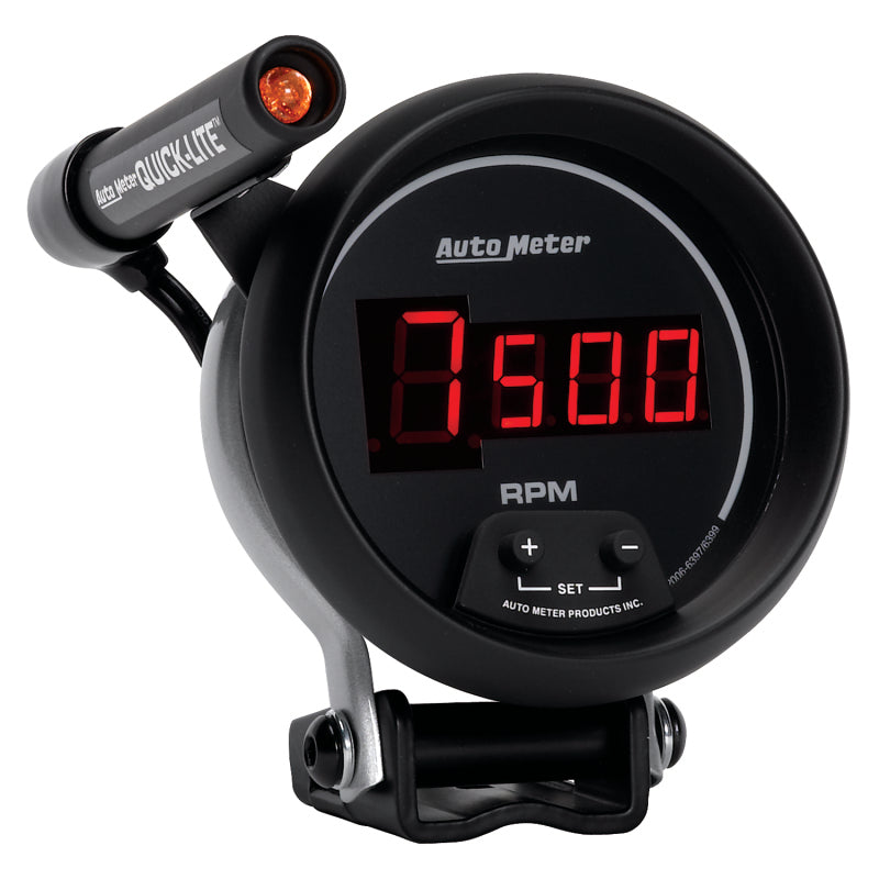 Autometer Quick-Lite Digital 10K RPM Pedestal Mount 3 3/4in Tachometer Black Dial w/ Red LED