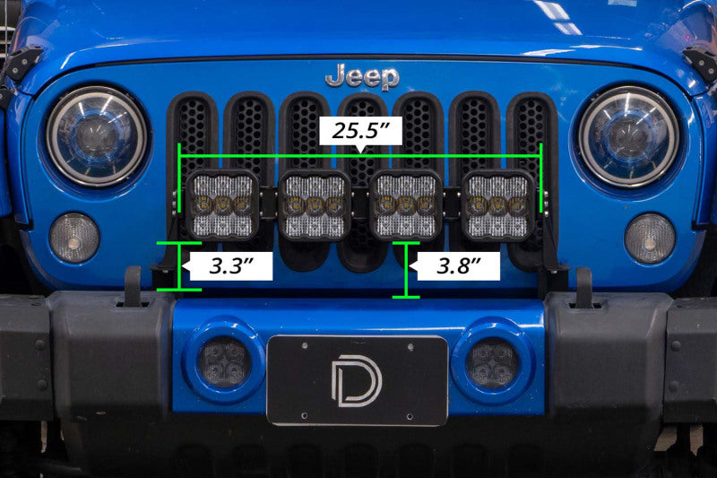 Diode Dynamics Jeep JK SS5 4-Pod CrossLink Grille Lightbar Kit Pro - Yellow Combo