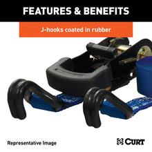 Load image into Gallery viewer, Curt 16ft Blue Cargo Strap w/J-Hooks (733lbs)