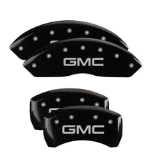 Load image into Gallery viewer, MGP 4 Caliper Covers Engraved Front &amp; Rear GMC Black Finish Silver Char 2019 GMC Arcadia