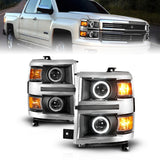 ANZO 14-15 Chevrolet Silverado 1500 Projector Headlights w/ Halo Black Housing w/ Chrome Trim