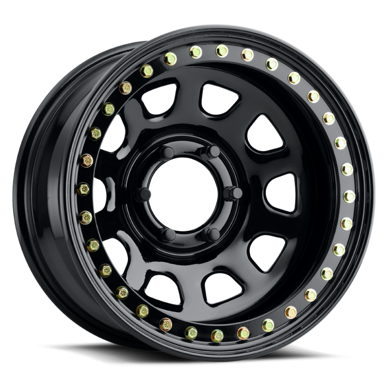 Raceline RT51 Daytona Rock 15x10in/5x114.3 BP/-44mm Offset/83.82mm Bore - Gloss Black Beadlock Wheel