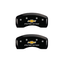 Load image into Gallery viewer, MGP 4 Caliper Covers Engraved Front &amp; Rear Chevy racing Black finish silver ch