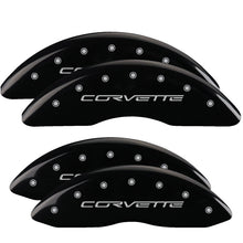 Load image into Gallery viewer, MGP 4 Caliper Covers Engraved Front &amp; Rear C6/Corvette Black finish silver ch