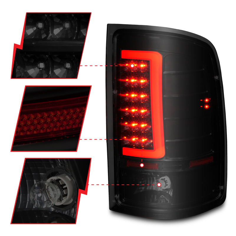 ANZO 2007-2013 GMC Sierra LED Tail Lights w/ Light Bar Black Housing Smoke Lens