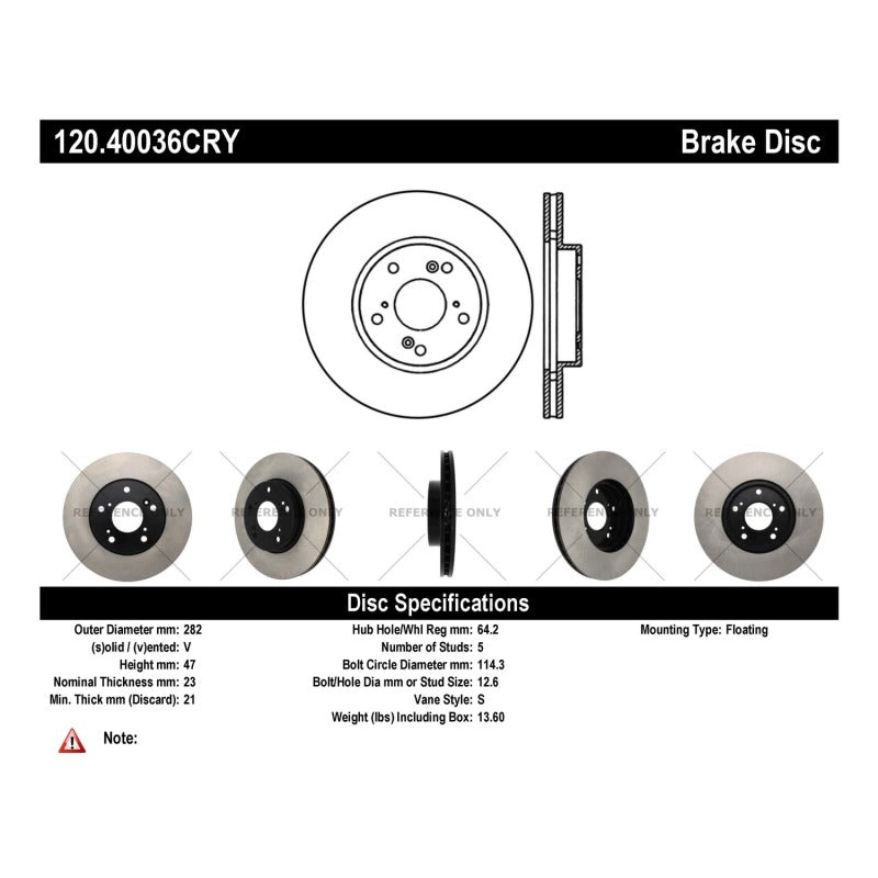 StopTech SportStop Cryo 98-02 Honda Accord Left Rotor