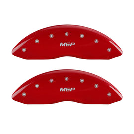 MGP 4 Caliper Covers Engraved Front & Rear MGP Red Finish Silver Char 2014 Chevrolet Express 2500