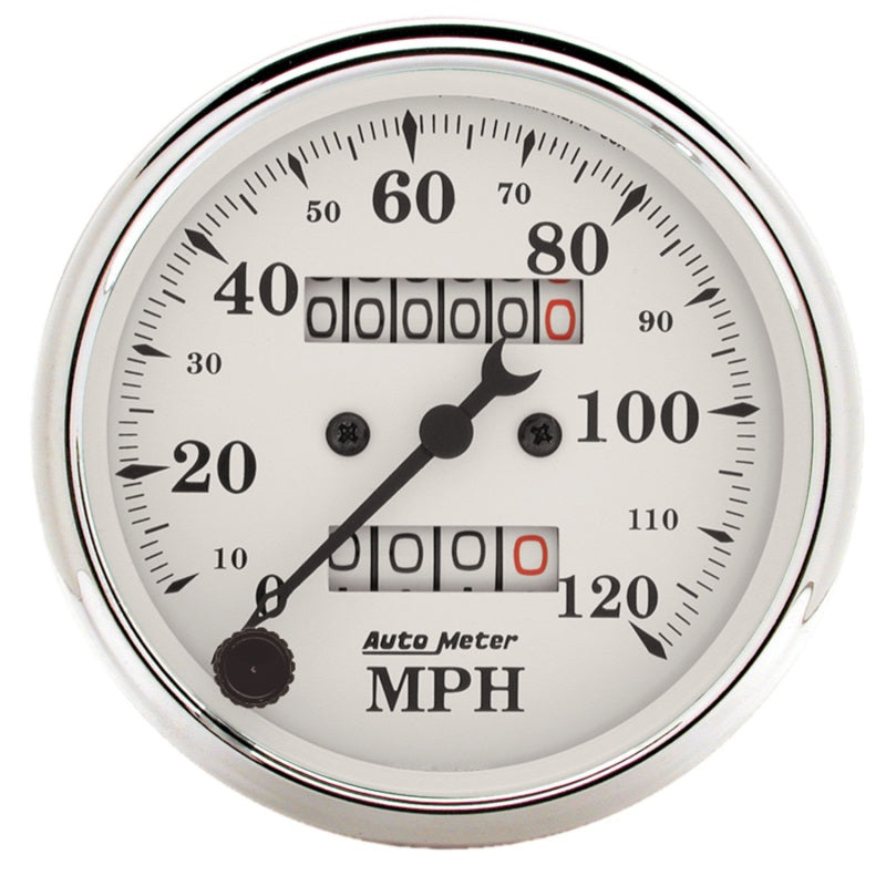 Auto Meter 3-1/8in 120MPH Mechanical Speedometer Old Tyme White Gauge