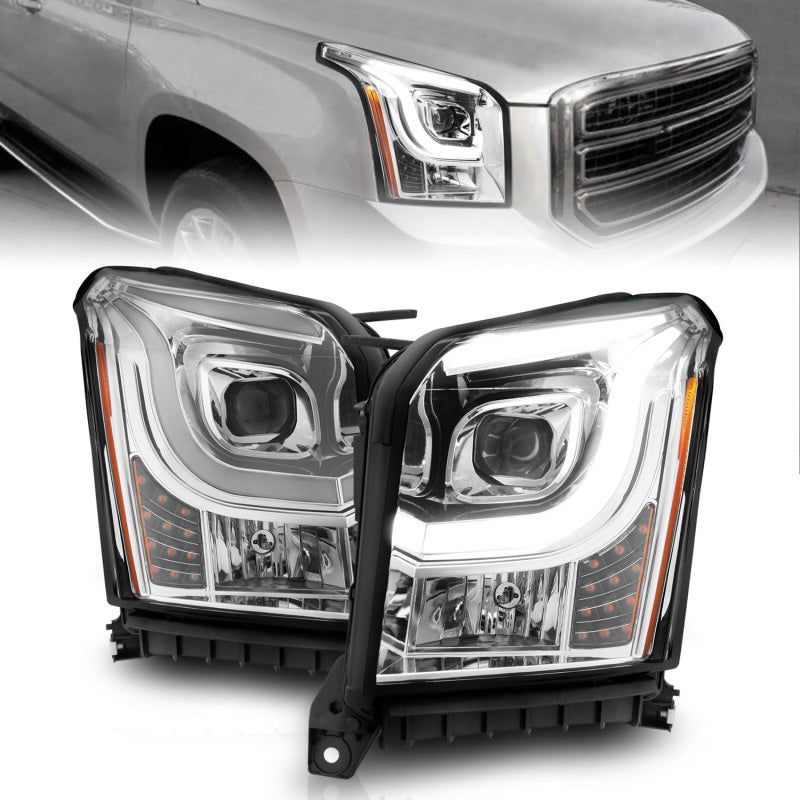 ANZO 2015-2017 GMC Yukon XL Projector Headlights W Lightbar - Chrome/Amber