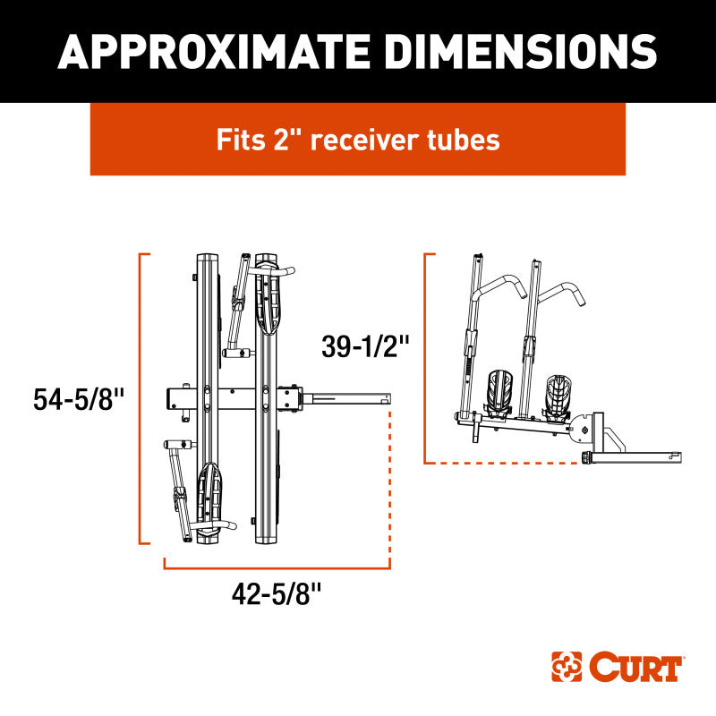 Curt Aluminum Tray Style Hitch Mounted Bike Rack - 2 Bikes/2in. Shank