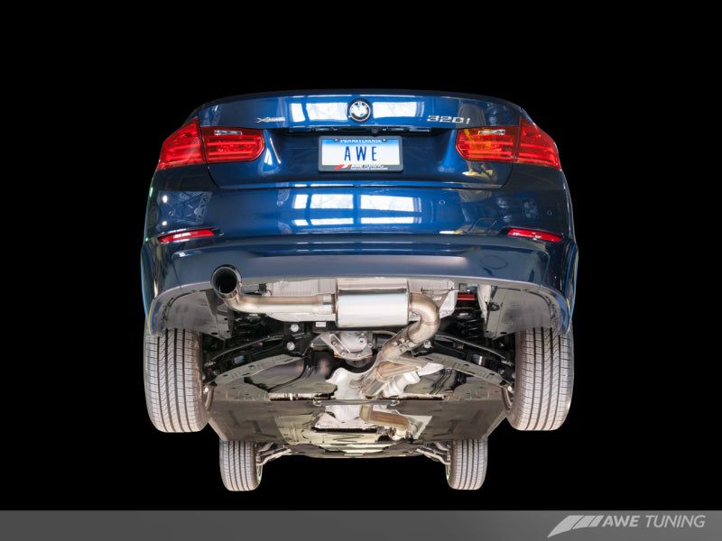 AWE Tuning 13-18 BMW 320i (F30) Touring Edition Exhaust w/ Performance Mid Pipe - Diamond Blk Tips