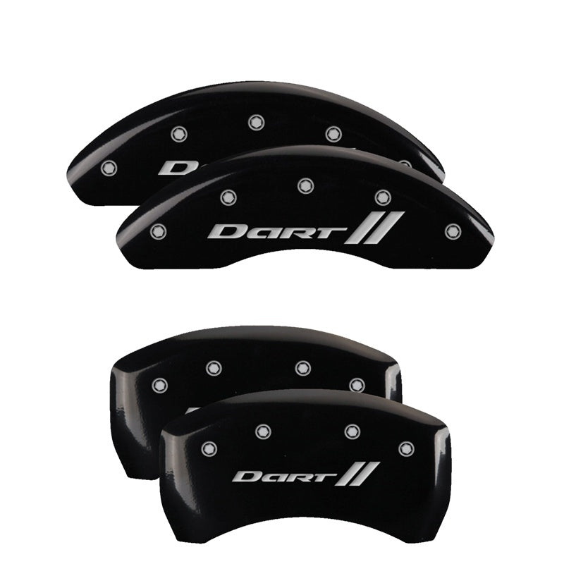 MGP 4 Caliper Covers Engraved Front & Rear Silverado Black finish silver ch