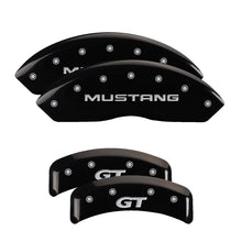 Load image into Gallery viewer, MGP 4 Caliper Covers Engraved Front Mustang Engraved Rear SN95/GT Black finish silver ch