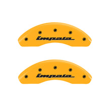 Load image into Gallery viewer, MGP 4 Caliper Covers Engraved Front &amp; Rear Impala Yellow finish black ch