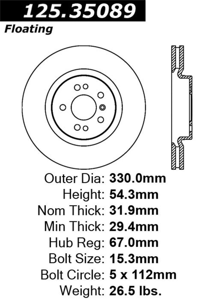 Stoptech Premium High Carbon Cryo Front Brake Rotor 11-13 Mercedes R Class