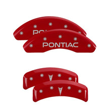 Load image into Gallery viewer, MGP 4 Caliper Covers Engraved Front Pontiac Engraved Rear Arrow Red finish silver ch