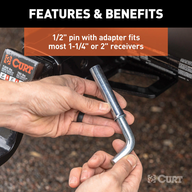 Curt 1/2in Hitch Pin w/5/8in Adapter (1-1/4in or 2in Receiver Zinc Packaged)