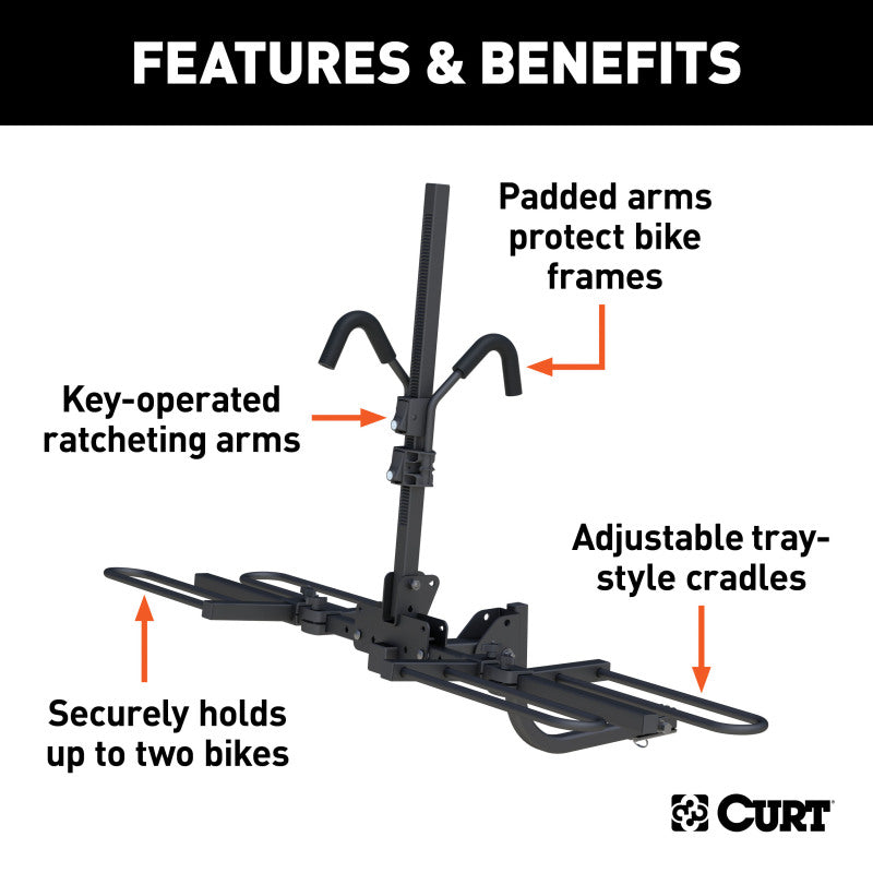 Curt Tray-Style Hitch-Mounted Bike Rack (2 Bikes 1-1/4in or 2in Shank)