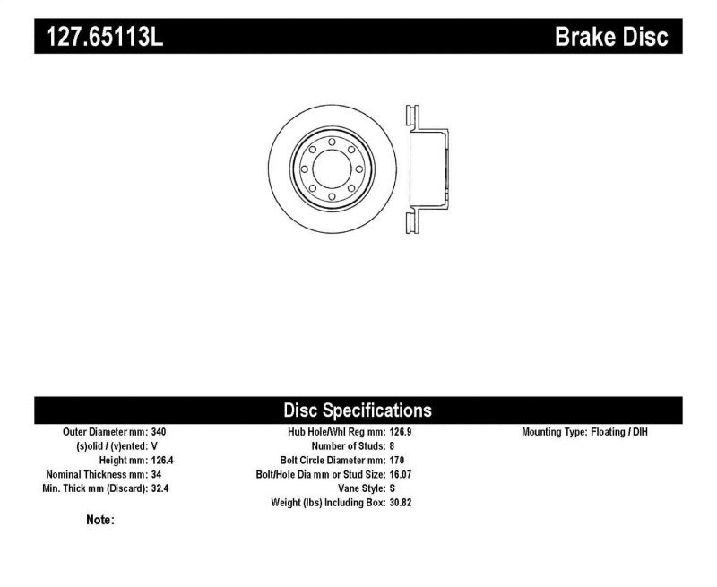 StopTech 05-09 Ford F250/F350 Rear Left Slotted & Drilled Rotor