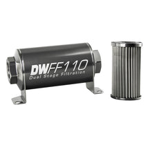 Load image into Gallery viewer, DeatschWerks Stainless Steel 10AN 10 Micron Universal Inline Fuel Filter Housing Kit (110mm)