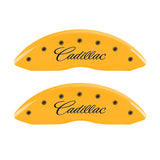 MGP 4 Caliper Covers Engraved Front Cursive/Cadillac Engraved Rear CTS Yellow finish black ch