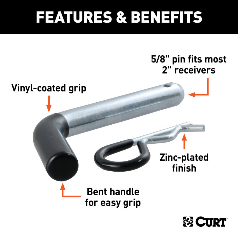 Curt 5/8in Hitch Pin (2in Receiver Zinc w/Rubber Grip)